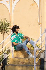 Green Cotton Printed Half Sleeve Shirt