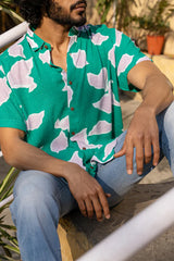 Green Cotton Printed Half Sleeve Shirt