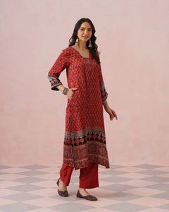 Rangrez Ajrakh Printed Cotton Kurta Suit Set