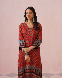 Rangrez Ajrakh Printed Cotton Kurta Suit Set