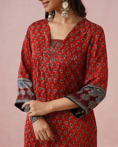 Rangrez Ajrakh Printed Cotton Kurta Suit Set
