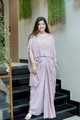 Pastel Peach Embroidered Three Piece Ensemble