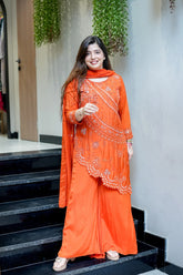 Embroidered Upside Down Silk Suit Set