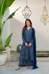 Navy Blue Cotton Glaze Bandhani Suit Set