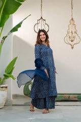 Navy Blue Cotton Glaze Bandhani Suit Set