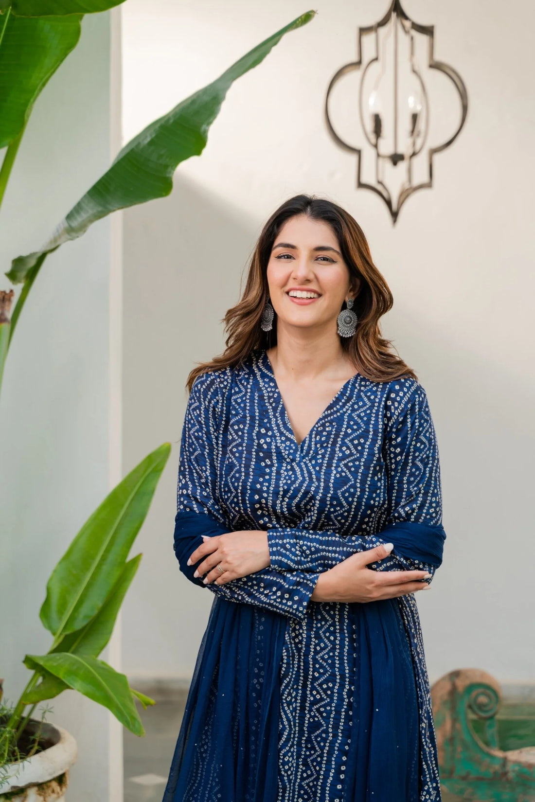 Navy Blue Cotton Glaze Bandhani Suit Set