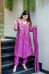 Rama Dola Silk Embroidered Short Anarkali Set