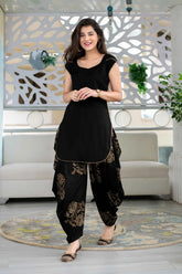Rayon Black Patiala Kurta Set Block