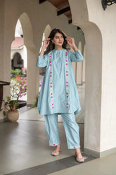 Blended Silk Cotton Powder Blue Co-Ord