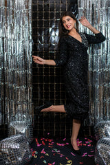 Fur Lycra Black Silver Party Dress