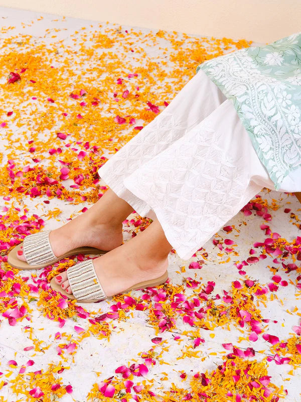 Cotton White Chikankari Straight Palazzo