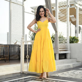 Cotton Aureolin Yellow Long Dress