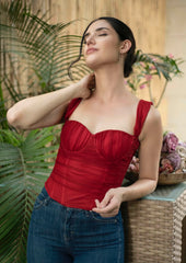 Strapless red tulle top