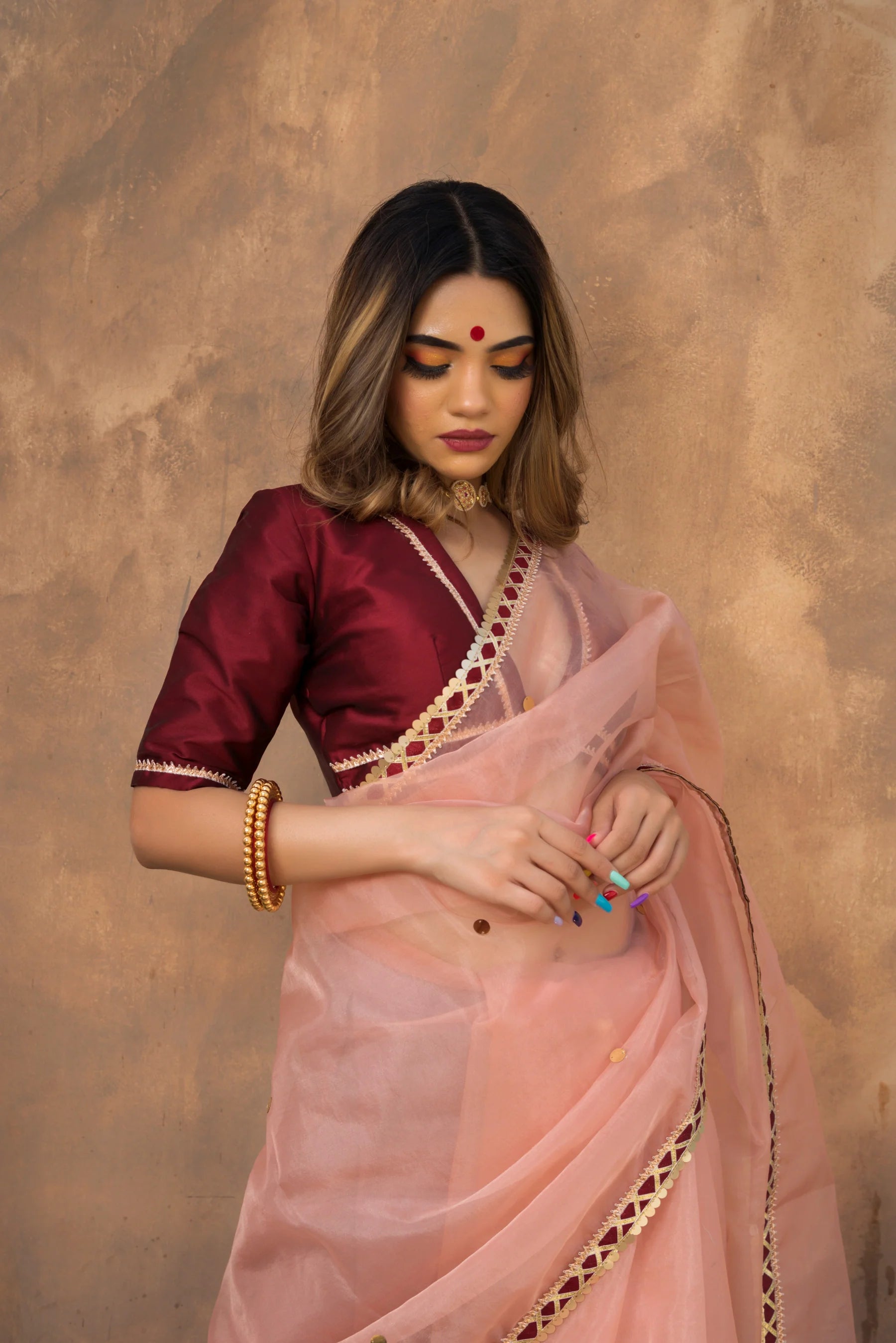Peach Blossom Organza Saree