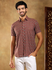 Dahleez Maroon Cotton Hand Block Shirt
