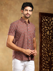 Dahleez Maroon Cotton Hand Block Shirt