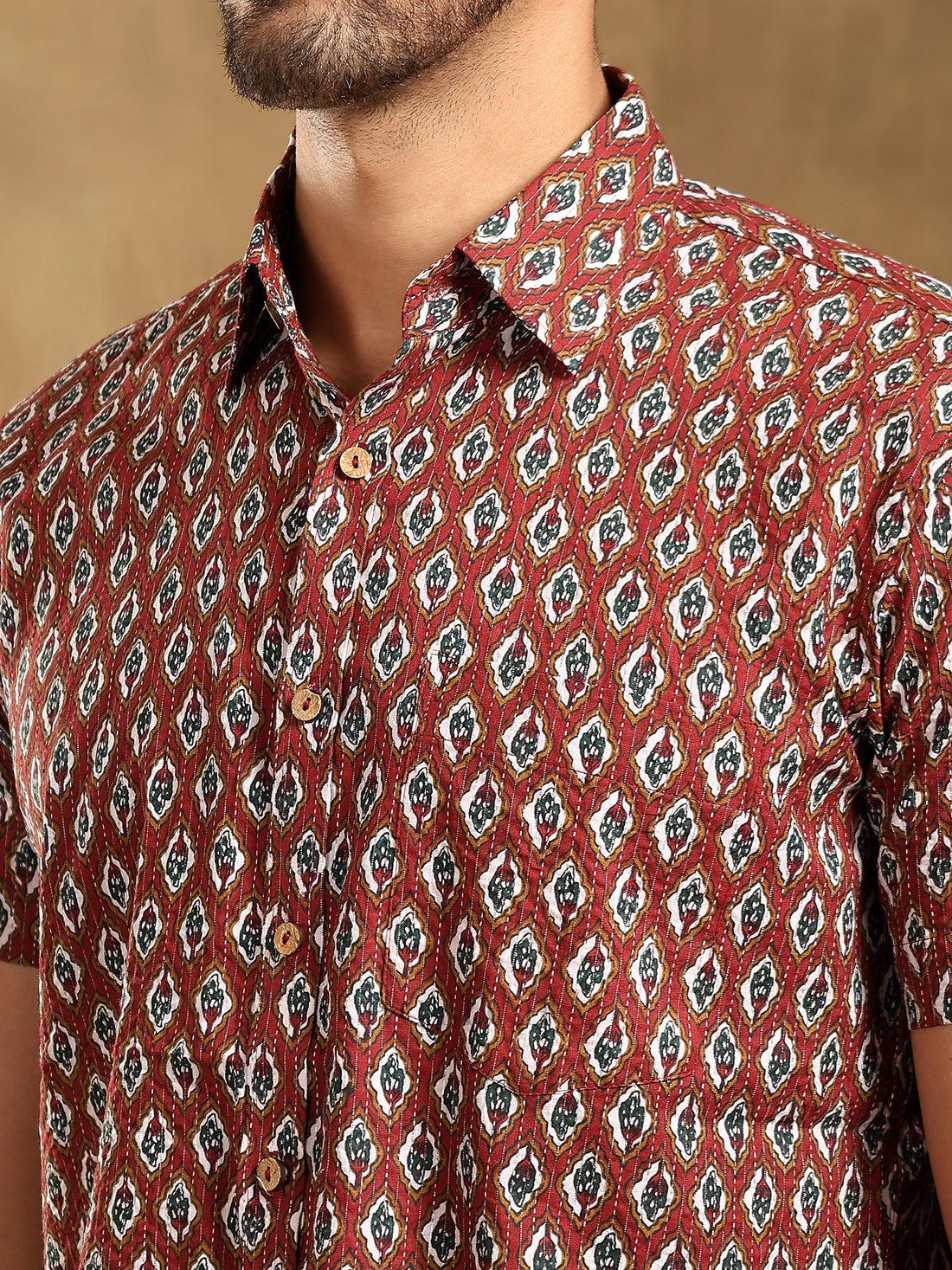 Dahleez Maroon Cotton Hand Block Shirt
