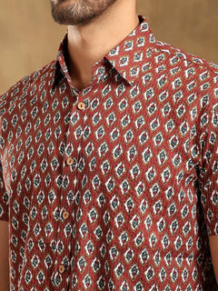 Dahleez Maroon Cotton Hand Block Shirt