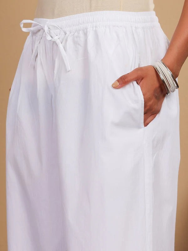 Cotton White Chikankari Straight Palazzo