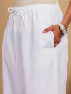 Cotton White Chikankari Straight Palazzo