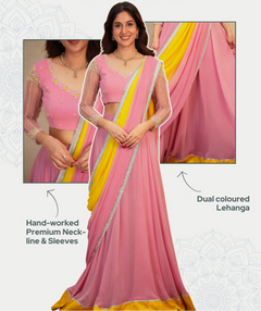 Vanilla Pink & Yellow Designer Lehenga Saree