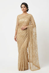 Gold Net Embroidery Sequin Saree