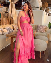 Pink Cotton Flared Maxi Dress