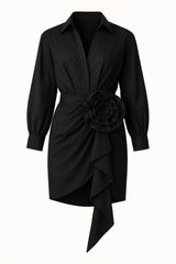 Floral Ruffle Cotton Shirt Dress