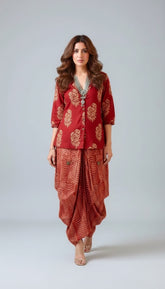 Elegant Blue Drape Skirt Set