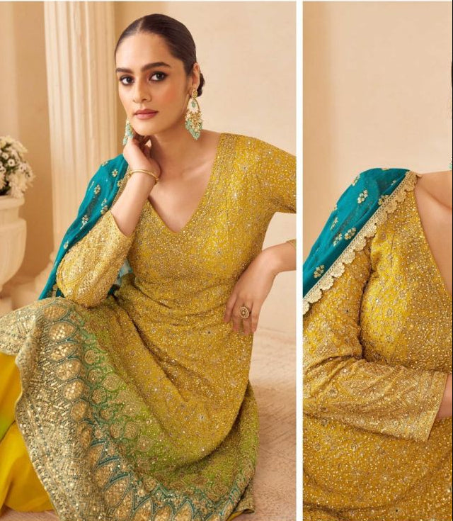 Orange Embroidered Designer Salwar Kameez Set