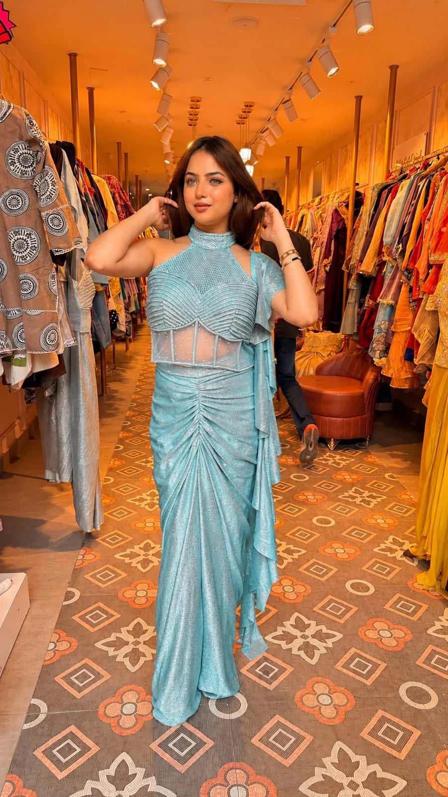 Embellished Drape Saree Gown with Crystal Corset