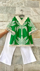 Emerald Palm Girls Green Kurta Set