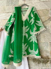 Emerald Palm Girls Green Kurta Set