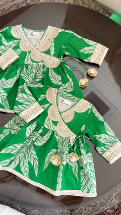 Emerald Palms Kids Green Dhoti Set for Girls