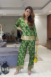 Emerald Green Golden Embroidered Suit Set