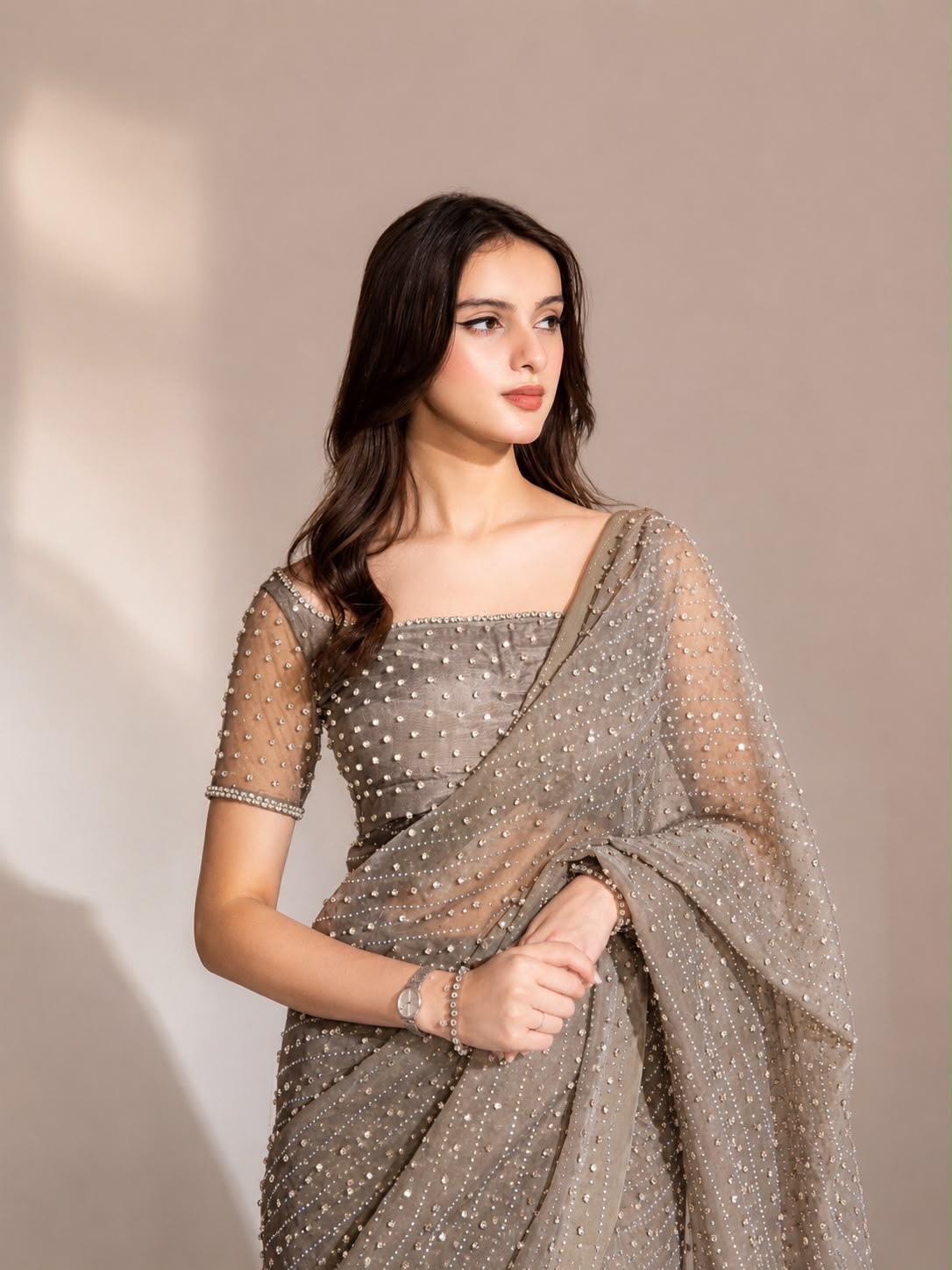 Mint Serenity Sequin Soft Net Georgette Base Saree