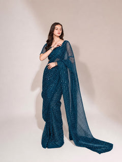 Mint Serenity Sequin Soft Net Georgette Base Saree