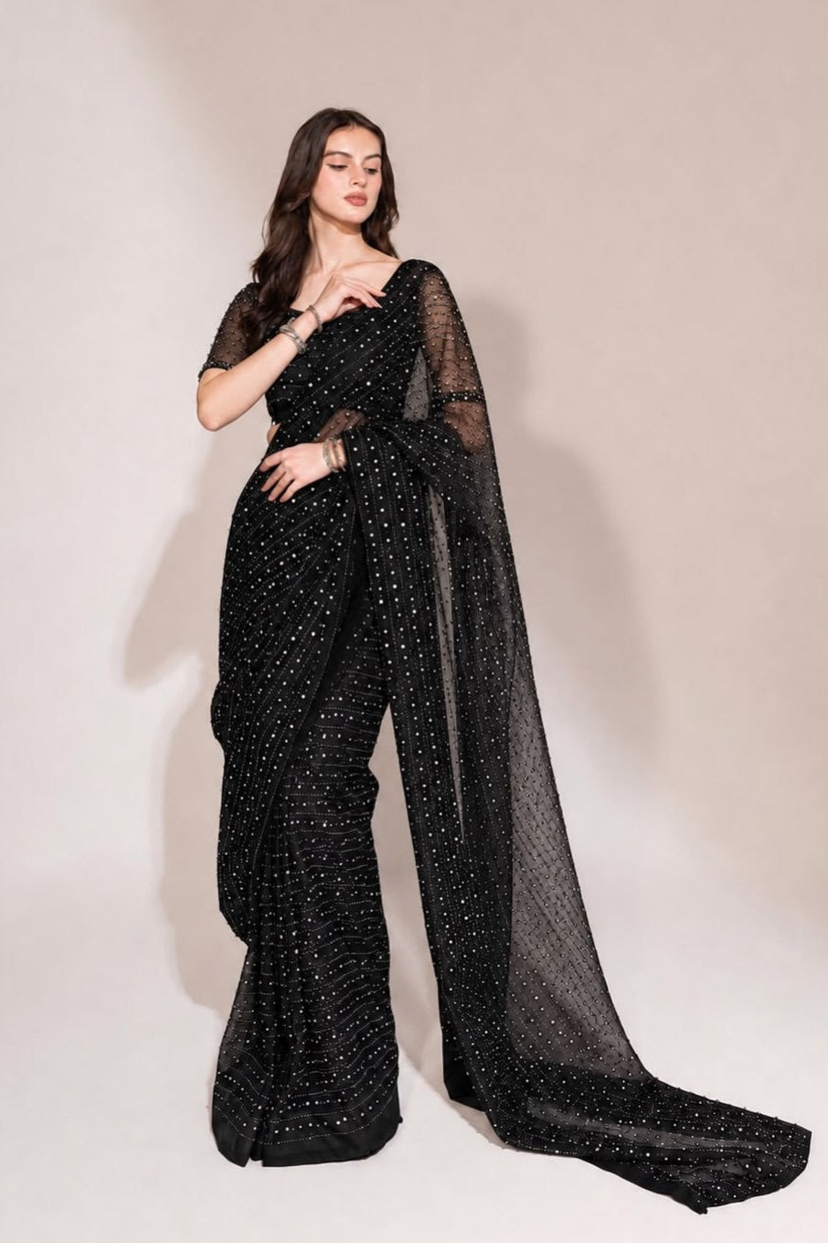 Mint Serenity Sequin Soft Net Georgette Base Saree
