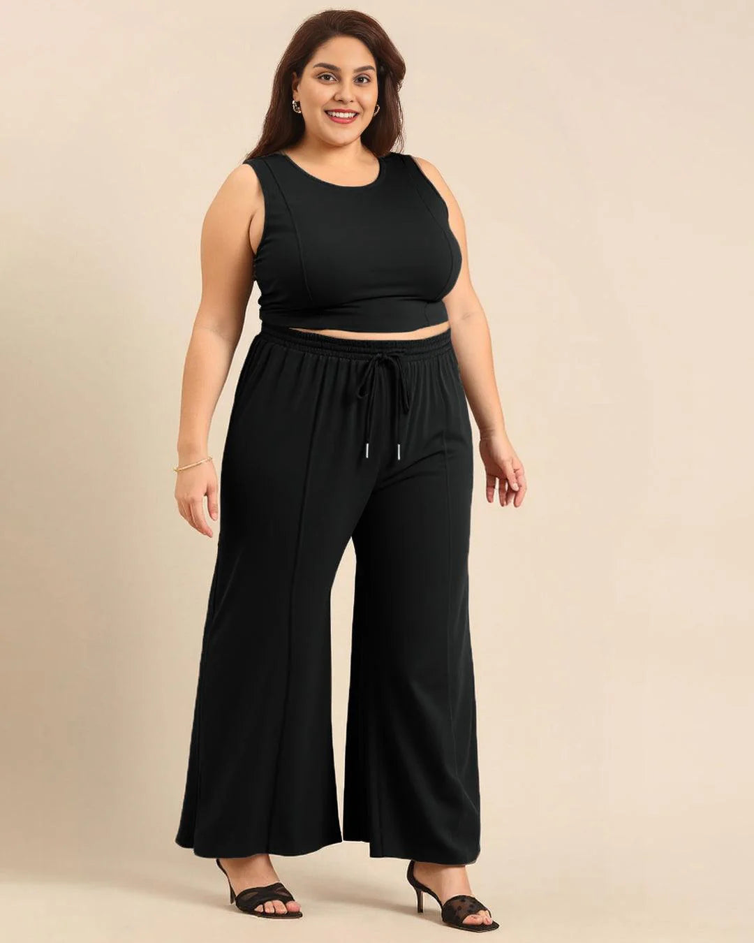 Black Sleeveless Round Neck Top and Drawstring Loose Pant