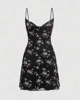 Floral Print Black Swing Collar Dress
