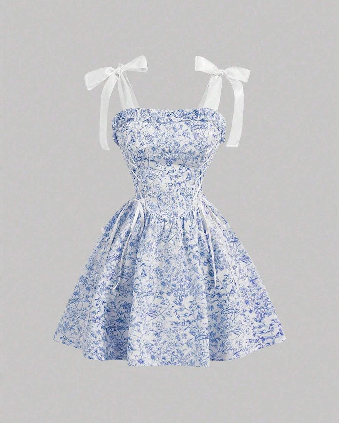 Floral Print Waist Cinched Mini Dress