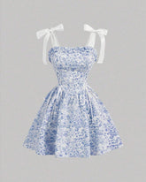 Floral Print Waist Cinched Mini Dress