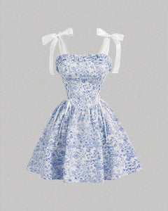 Floral Print Waist Cinched Mini Dress