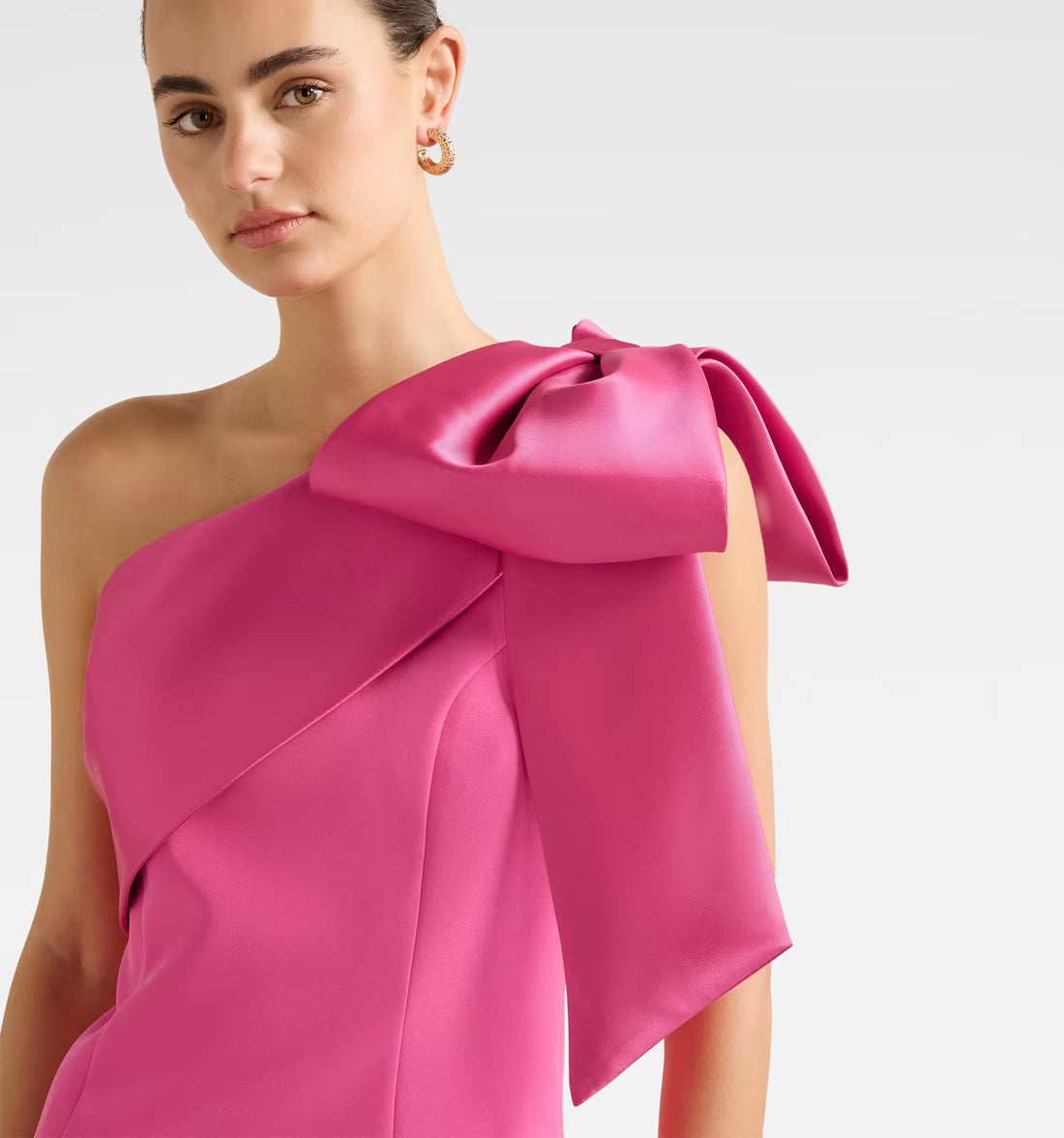 Fuchsia Holly Asym Bow Mini Dress