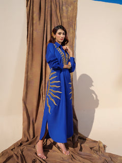 Black Cotton Shirt Dress with Luxe Gold Leaf Embroidery