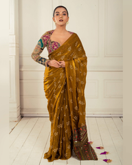 Golden Glory Bronze Gold Saree with Embroidered Blouse