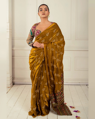 Golden Glory Bronze Gold Saree with Embroidered Blouse