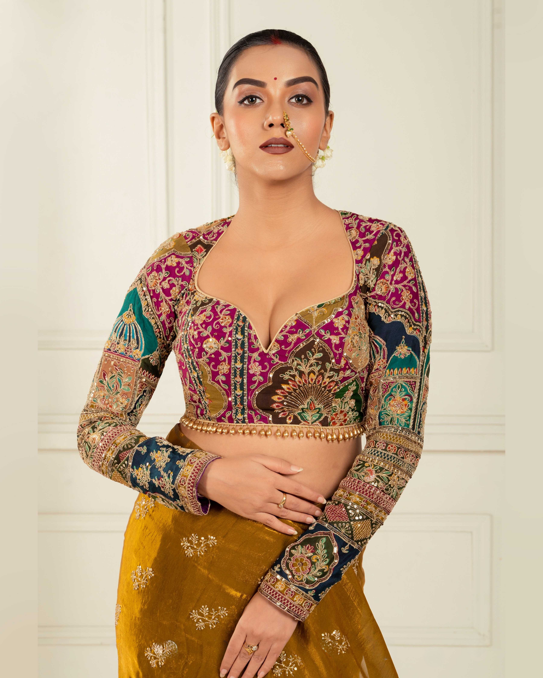 Golden Glory Bronze Gold Saree with Embroidered Blouse