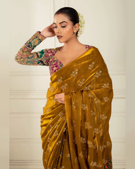 Golden Glory Bronze Gold Saree with Embroidered Blouse