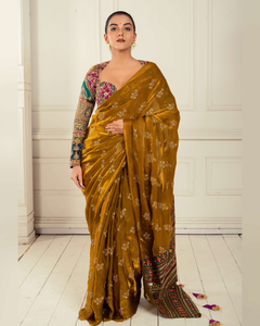 Golden Glory Bronze Gold Saree with Embroidered Blouse